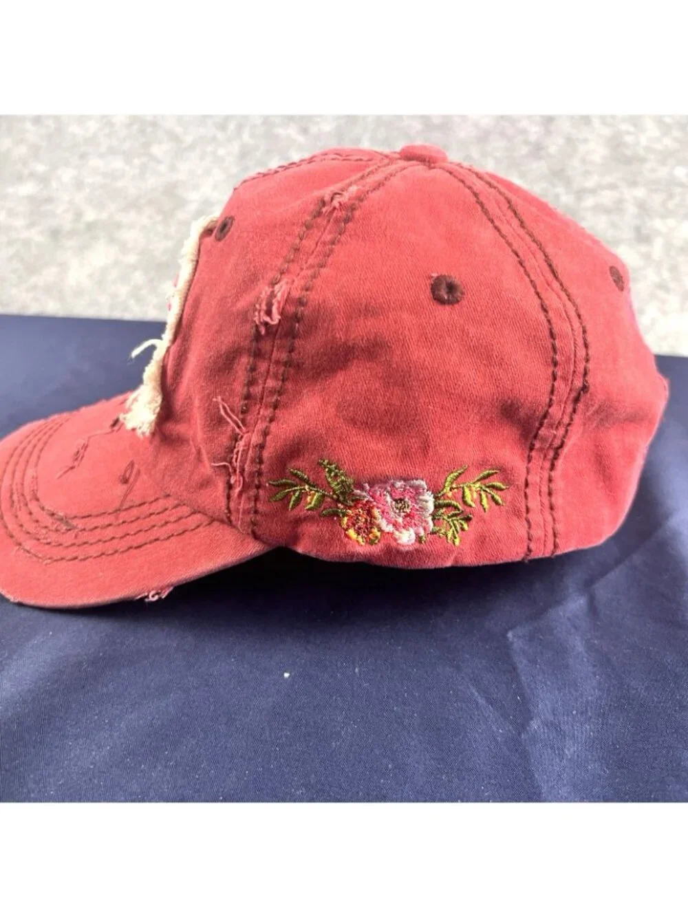 Mama Bear Embroidered 4350 District Cap Hat With Hook Loop Back Red Distressed